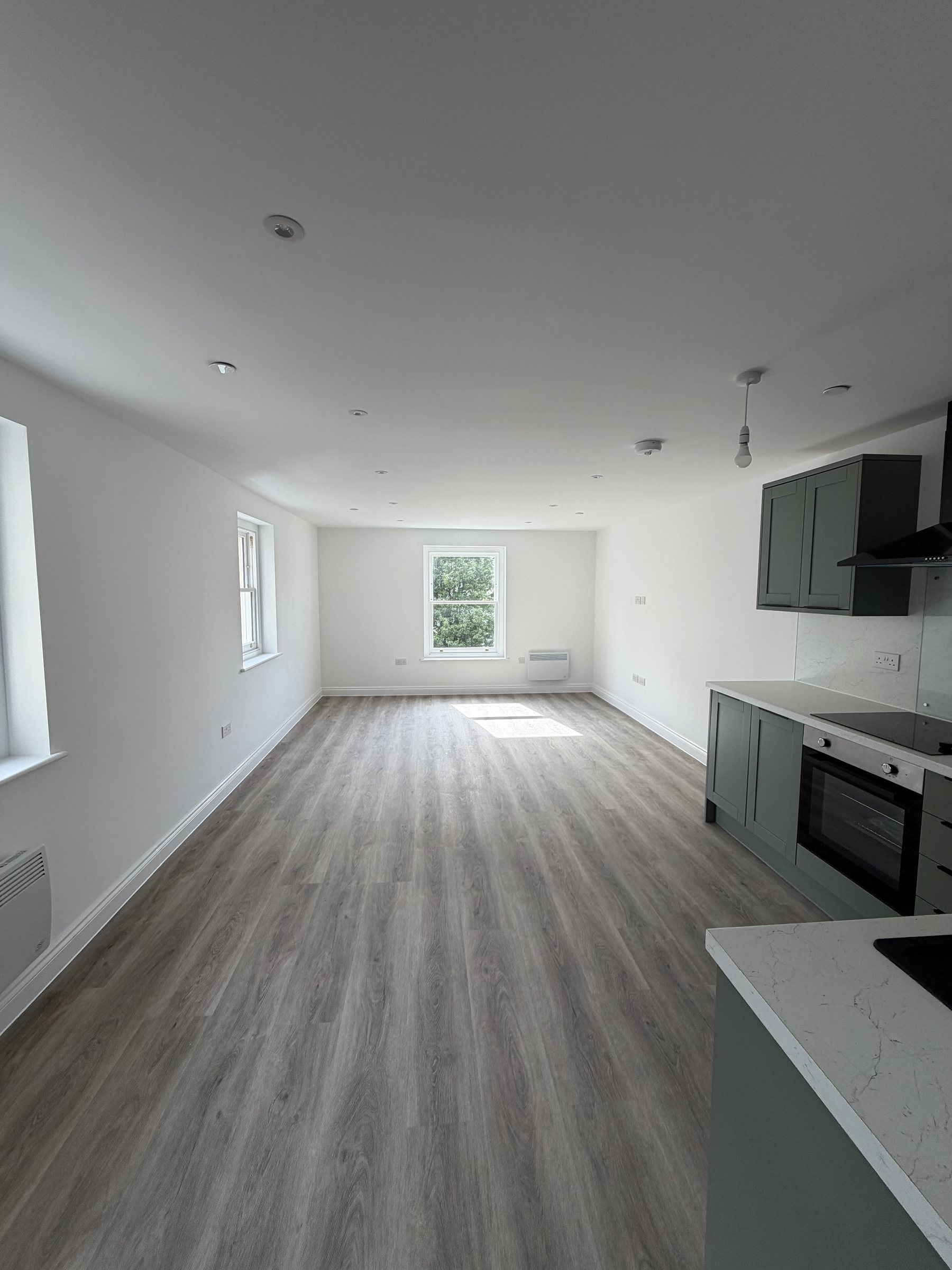 Newly refurbished open-plan living space at 50 Charles Street, Cardiff
