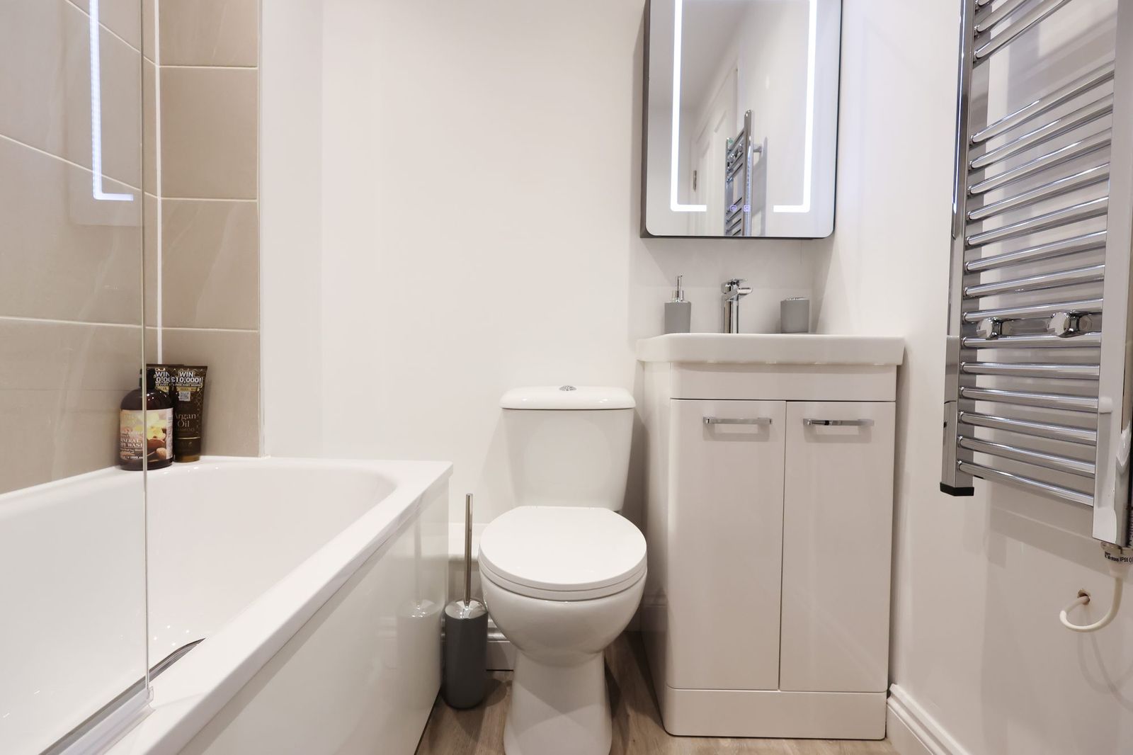 The shared bathroom — bath and shower